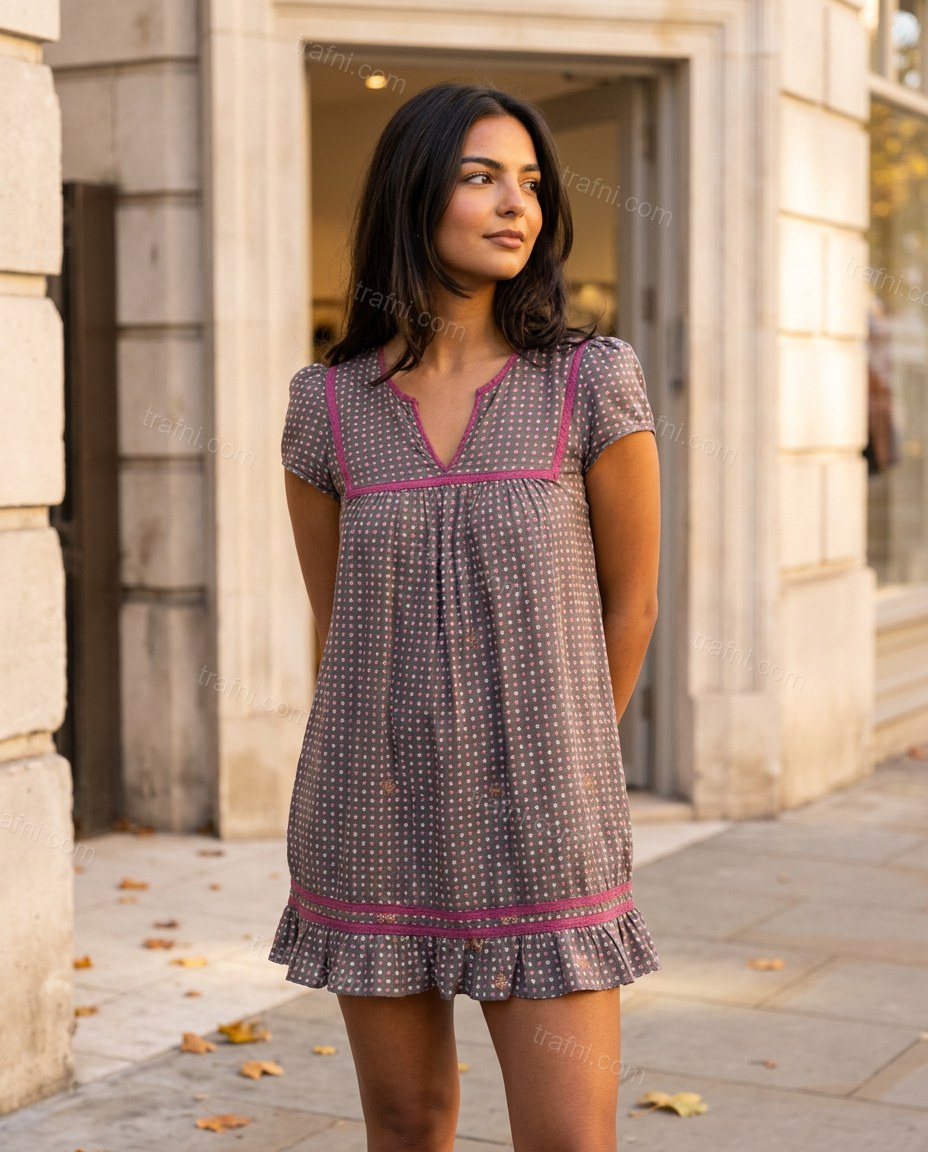 Charcoal Gray Polka Dot Mini Ruffled Dress, alternate use-case lifestyle view, by trafni.com