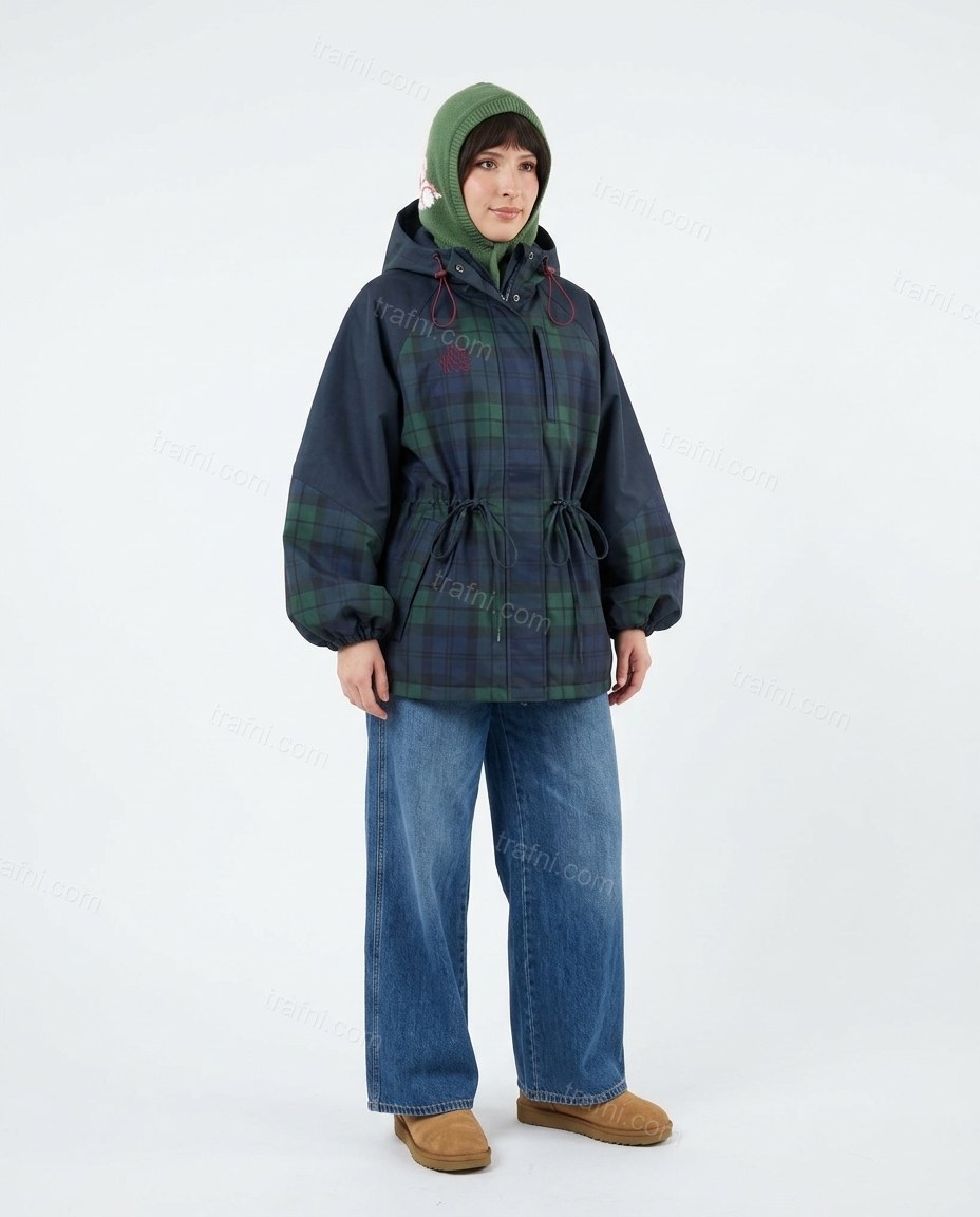 Dark Blue Plaid Jacket, front studio view, by trafni.com