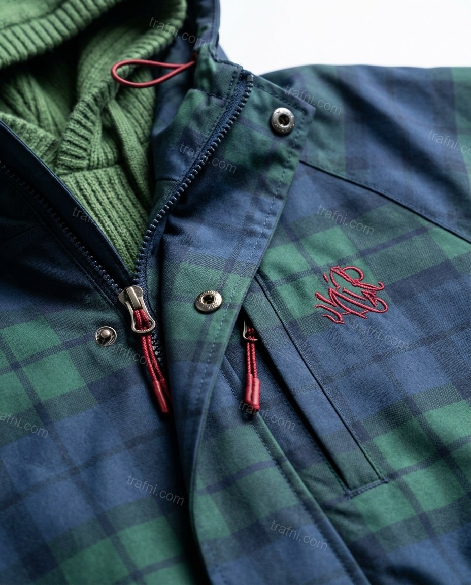 Dark Blue Plaid Jacket, close-up of plaid, by trafni.com