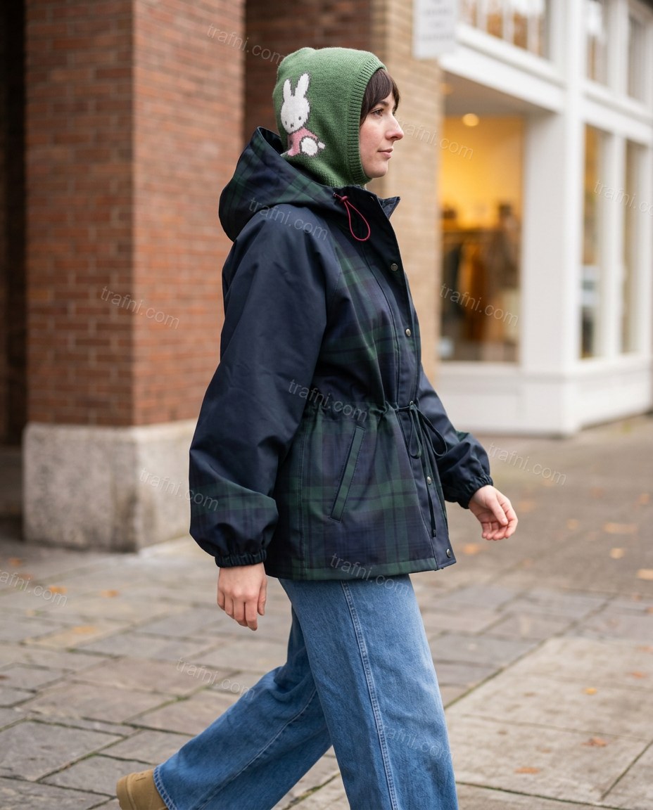 Dark Blue Plaid Jacket, movement and fit lifestyle view, by trafni.com