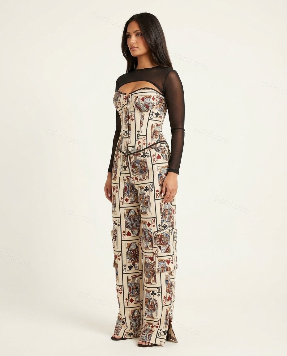 Off-white Top & Pants Set, side and back studio view, by trafni.com