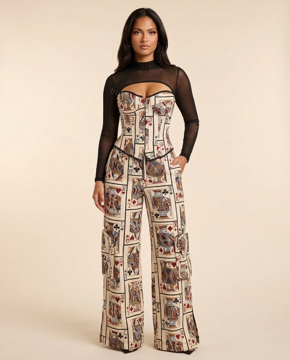Off-white Top & Pants Set, full-length hero view, by trafni.com