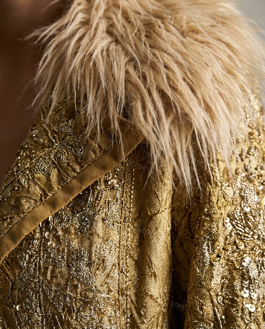 Gold Abstract Velvet Coat, close-up of abstract, by trafni.com