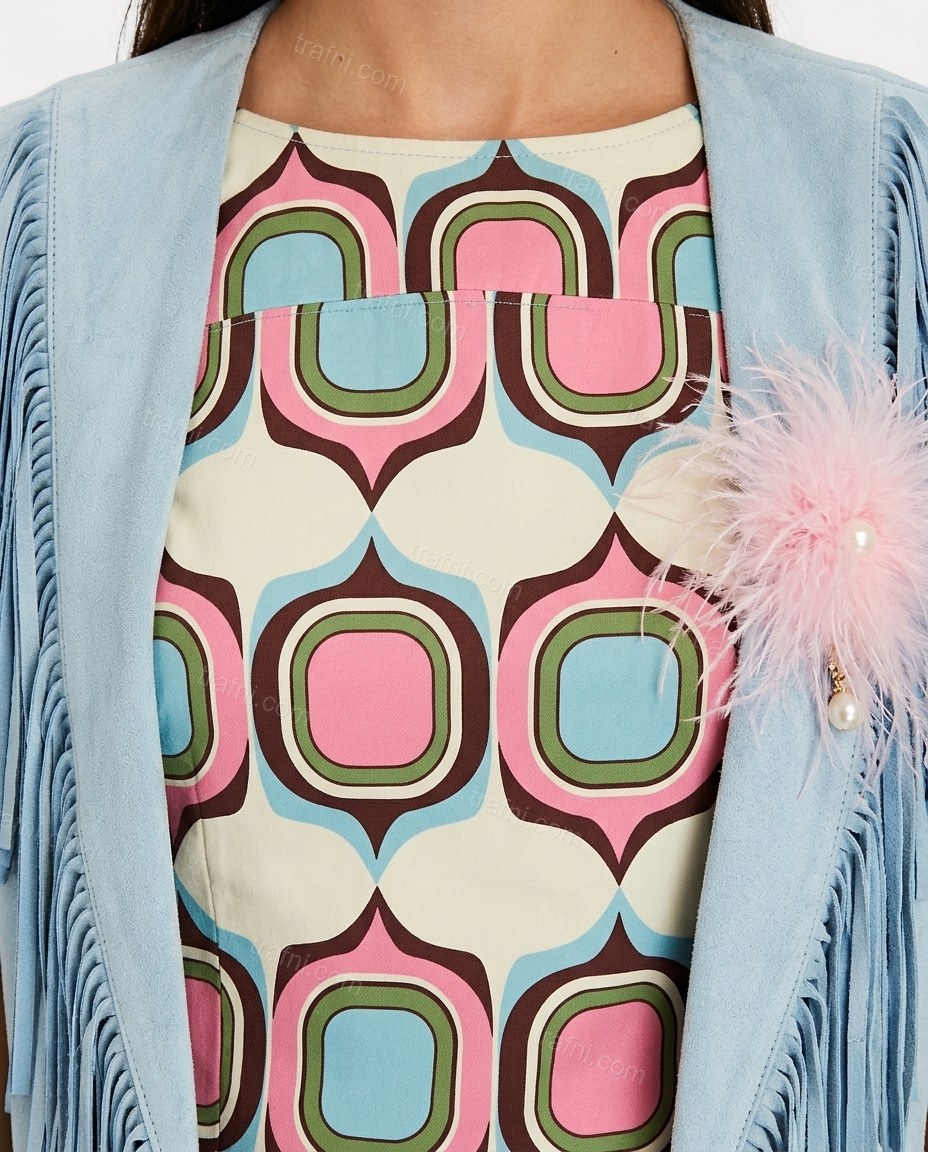 Pink Geometric Mini Fringe Dress, close-up of geometric, by trafni.com