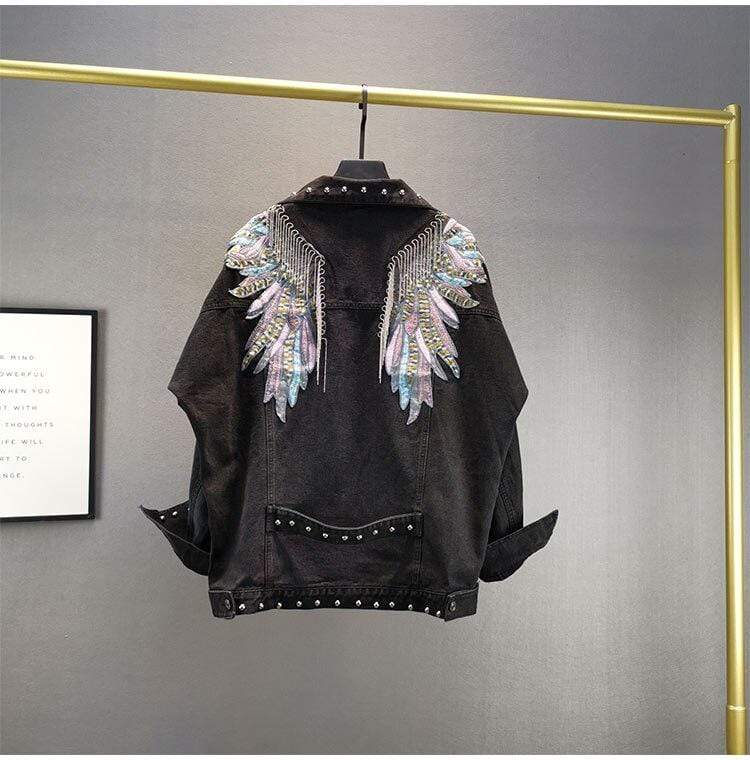 Wings Embroidered Denim Jacket-CALLISTARI