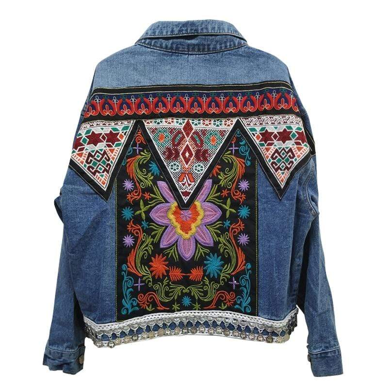 WickedAF Denim Floral Design Coat