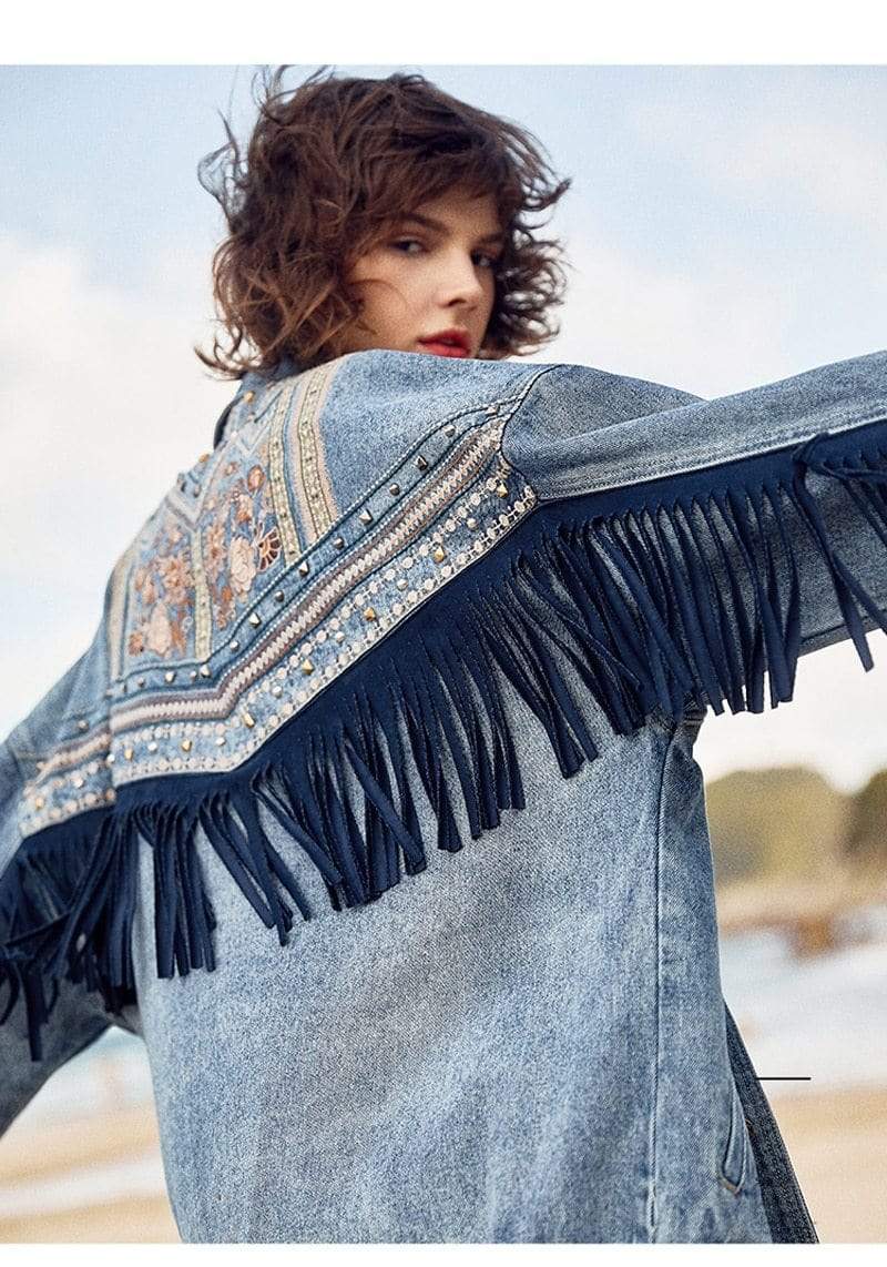 Floral Embroidered Denim Jacket-CALLISTARI