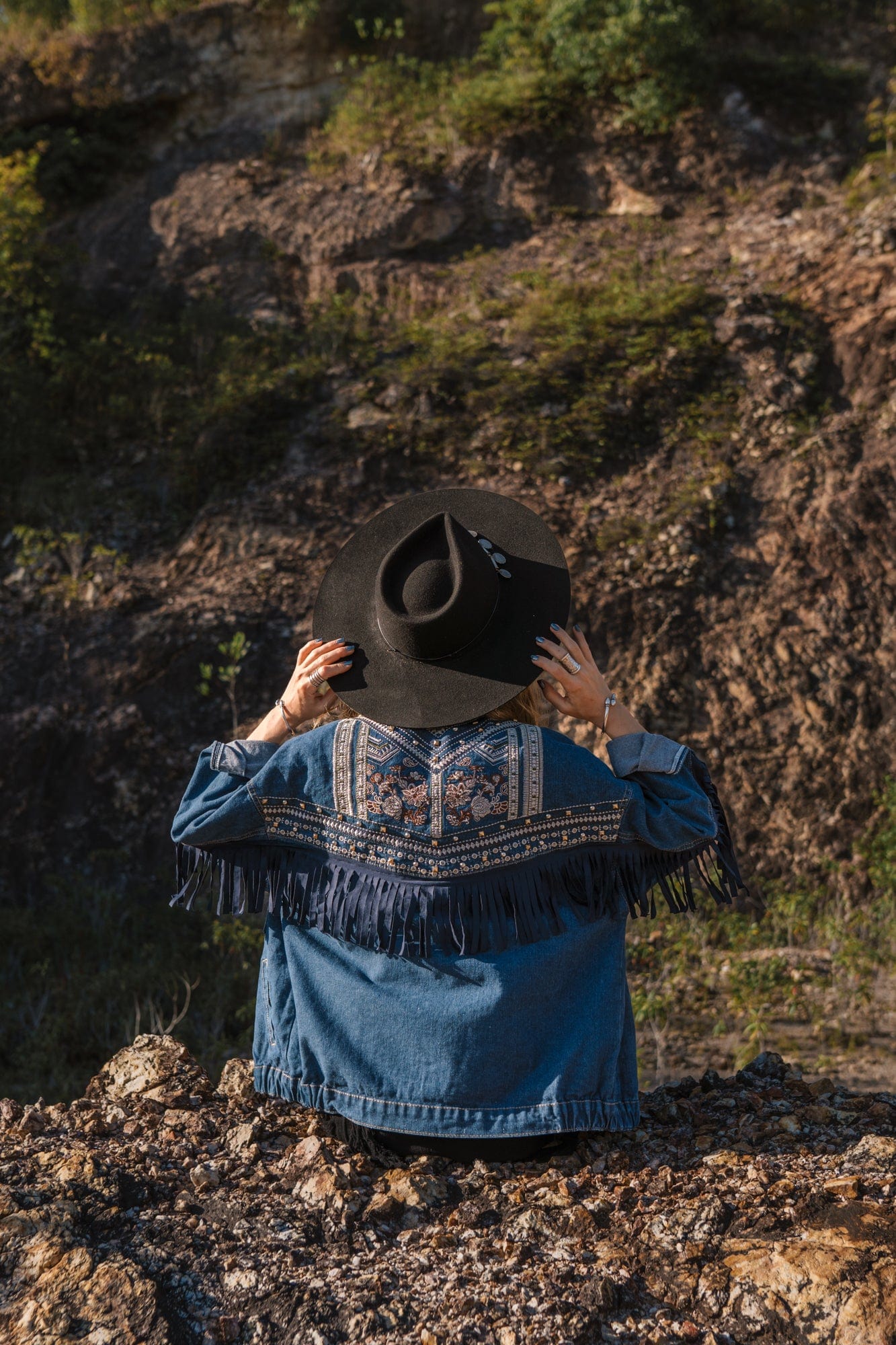 Floral Embroidered Denim Jacket-CALLISTARI