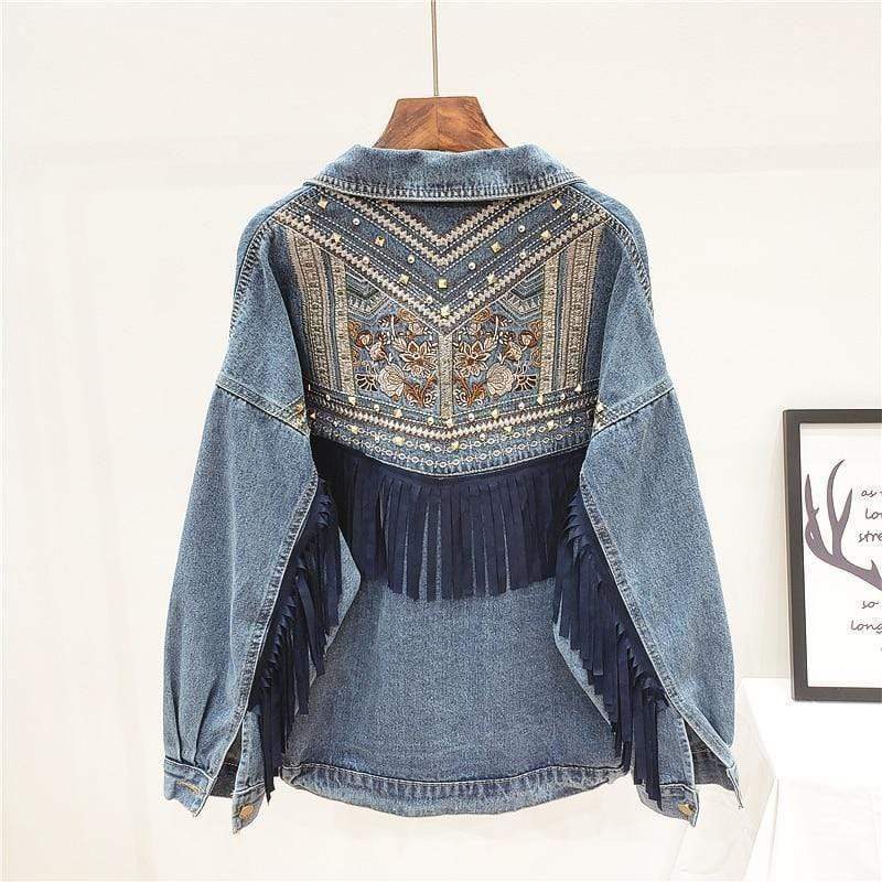 Floral Embroidered Denim Jacket-CALLISTARI