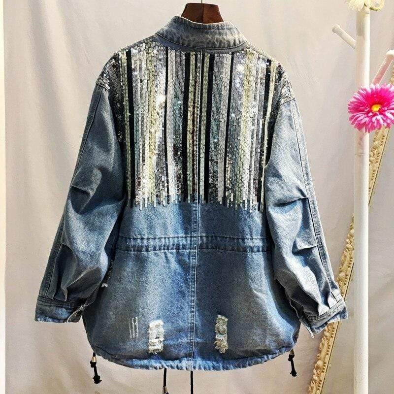 WickedAF Sequins Embroidered Denim Jacket