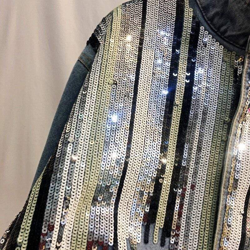 WickedAF Sequins Embroidered Denim Jacket