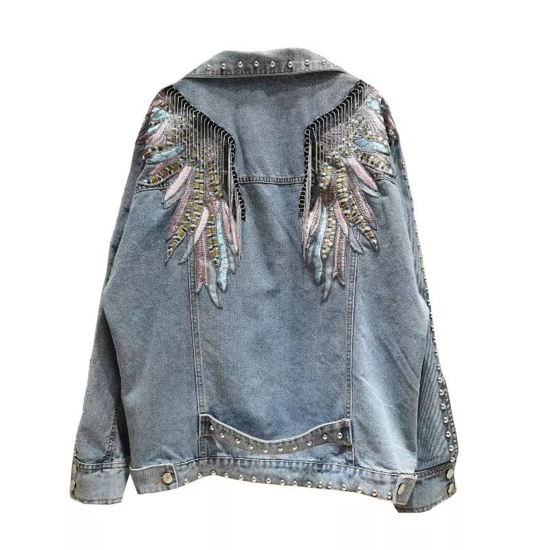 Wings Embroidered Denim Jacket-CALLISTARI
