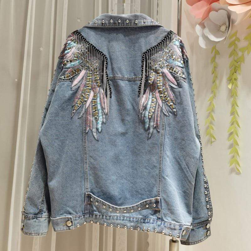Wings Embroidered Denim Jacket-CALLISTARI