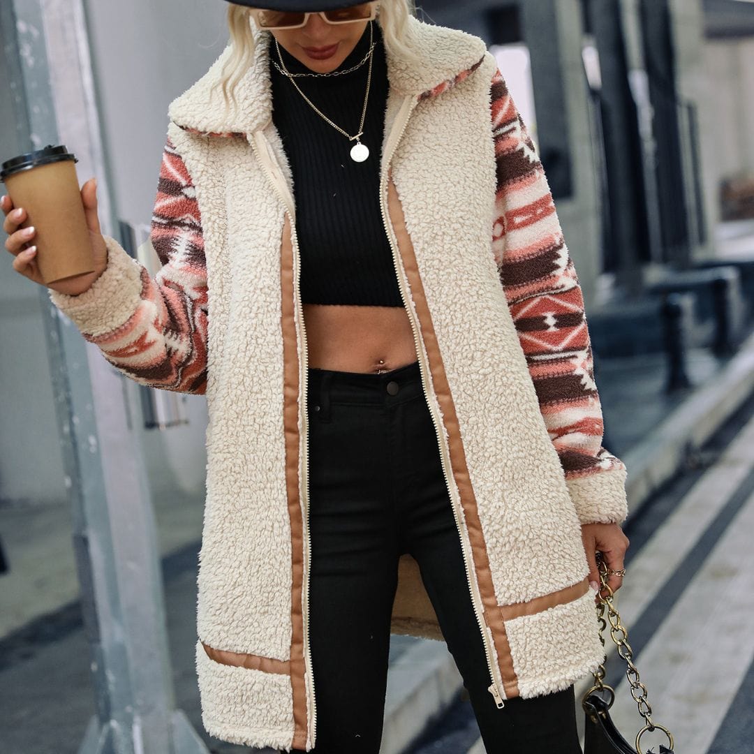 wickedafstore Aztec Print Teddy Coat