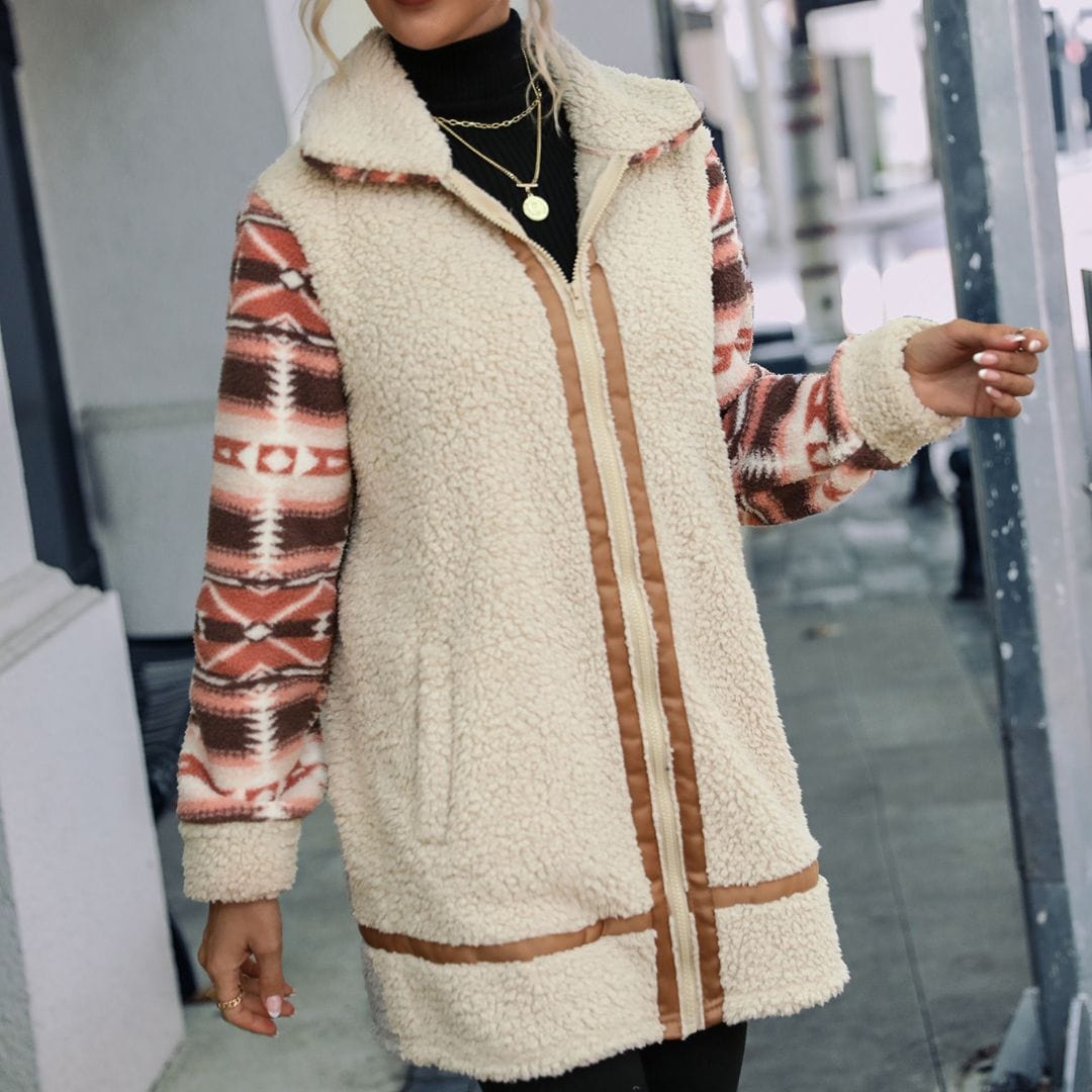 wickedafstore Aztec Print Teddy Coat