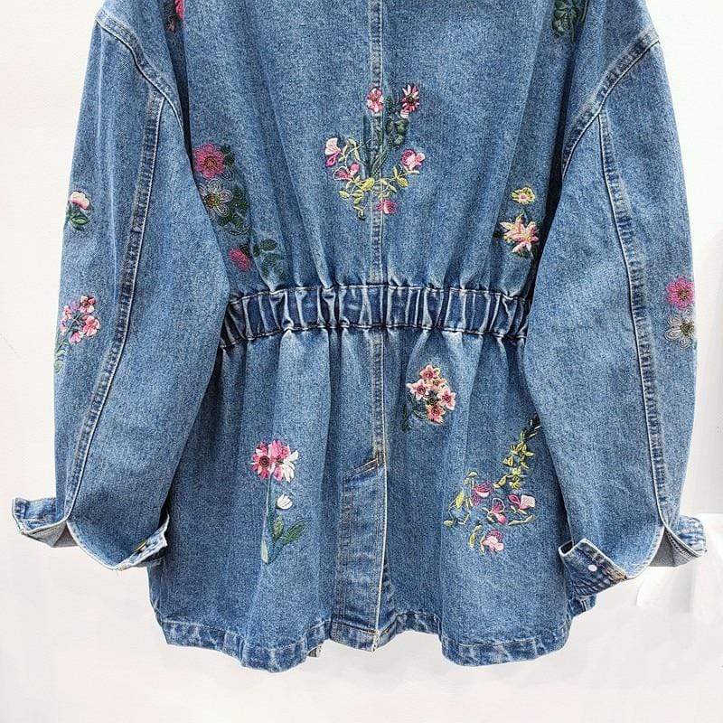 wickedafstore Clover Floral Embroidery Denim Jacket