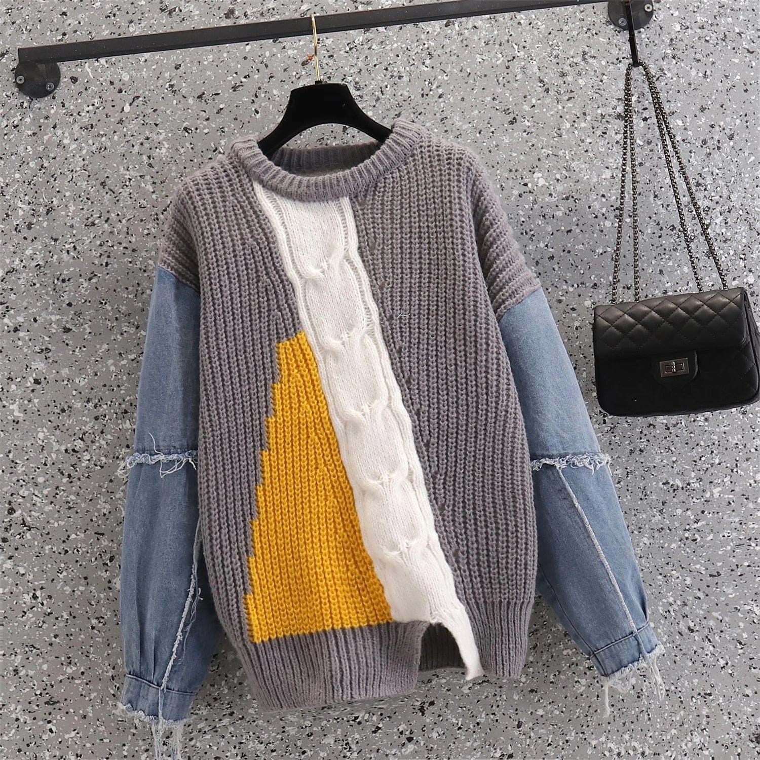 Lelya Denim Patchwork Sweater-CALLISTARI