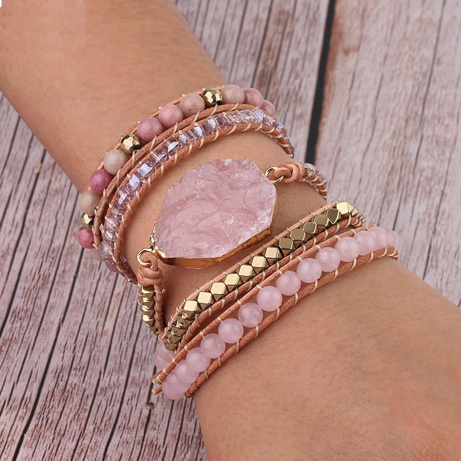 Rose Quartz Wrap Boho Bracelet-CALLISTARI