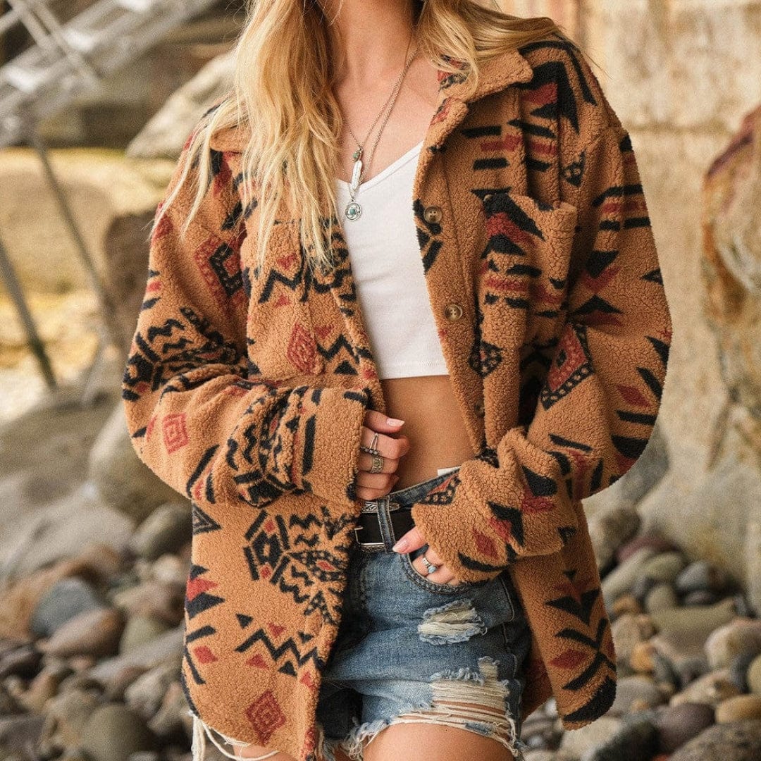 Aztec Pattern Fuzzy Jacket-CALLISTARI