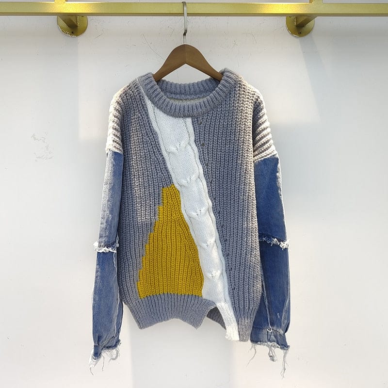 Lelya Denim Patchwork Sweater-CALLISTARI