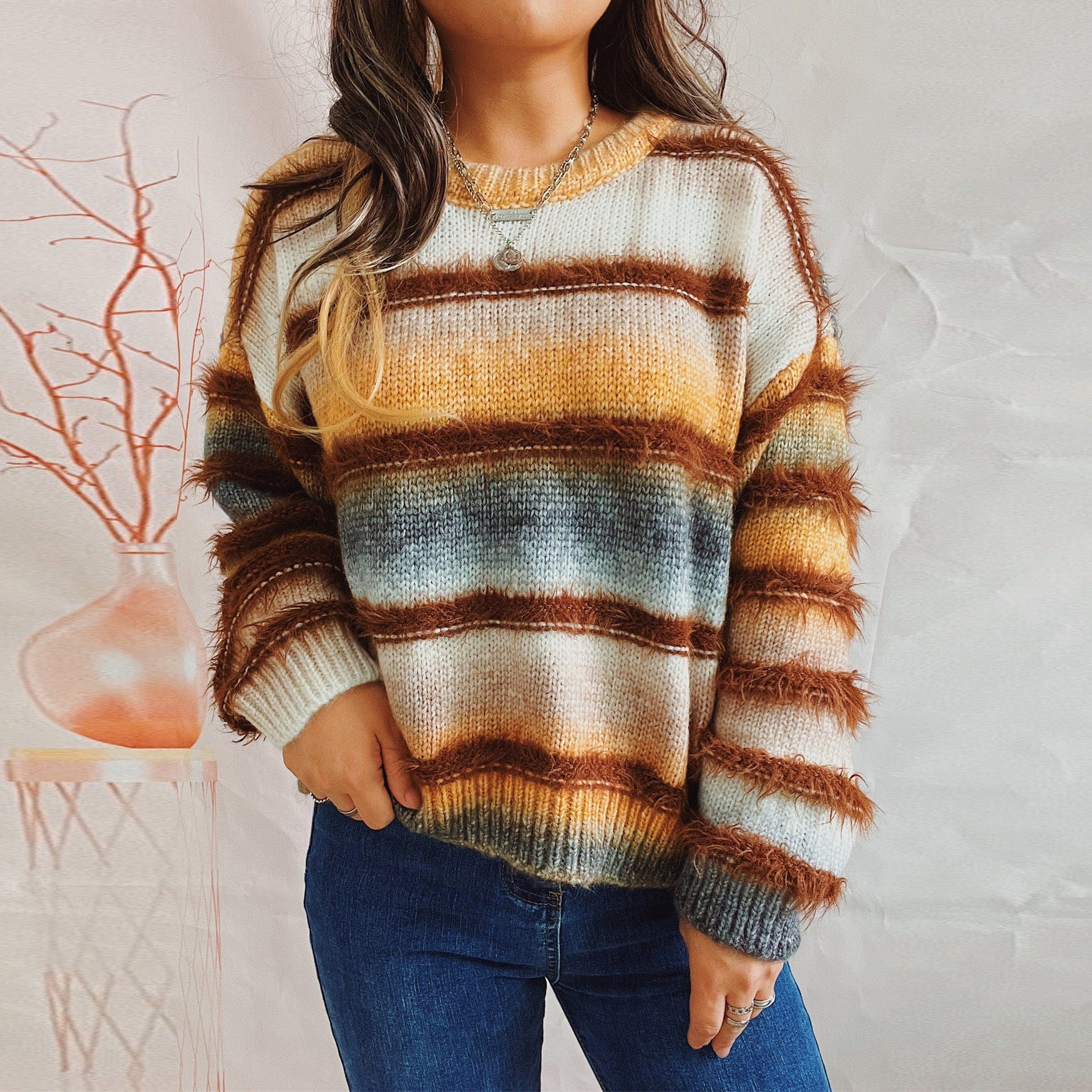 Tayla Gradient Striped Sweater-Mesadic
