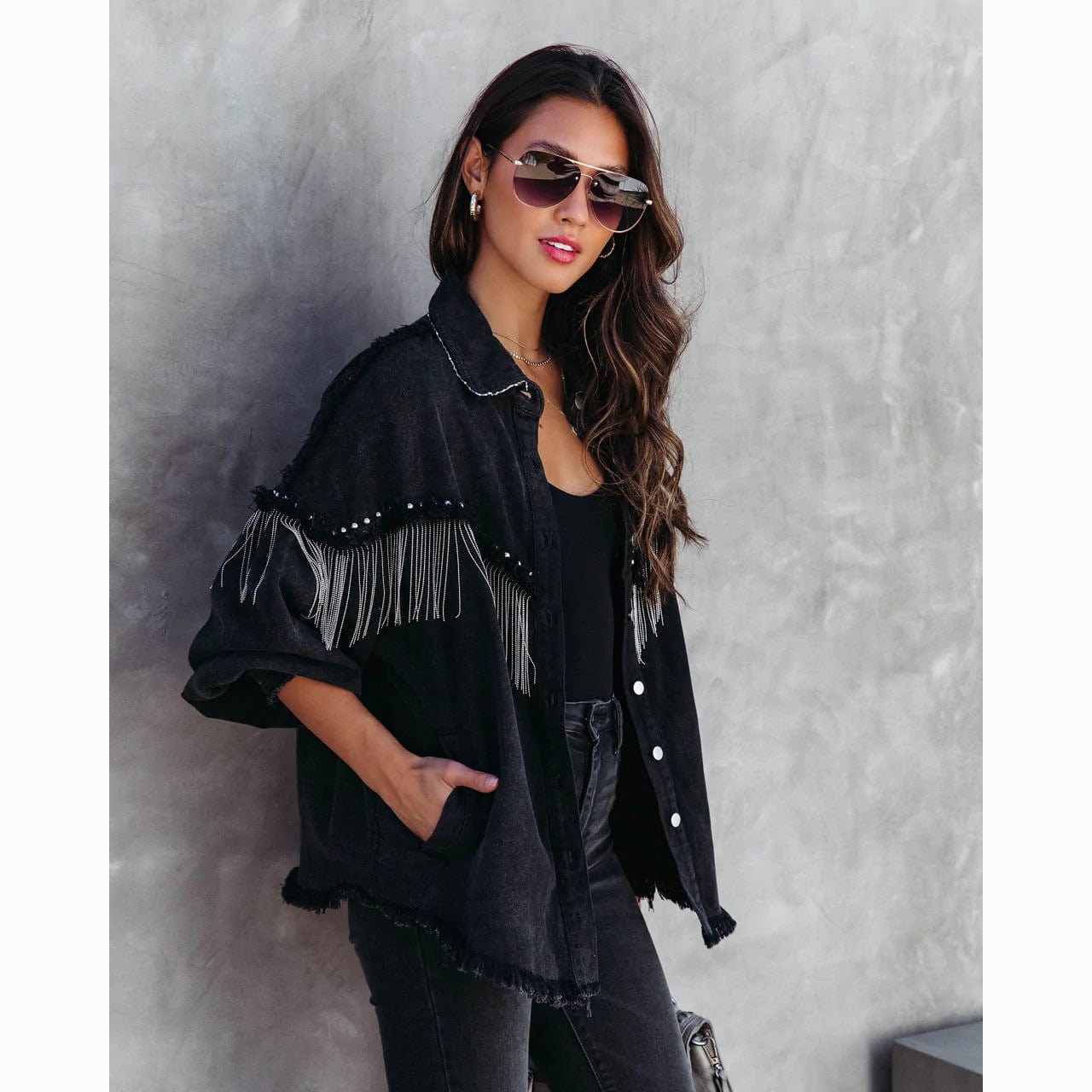 Chain Rivet Denim Jacket-CALLISTARI