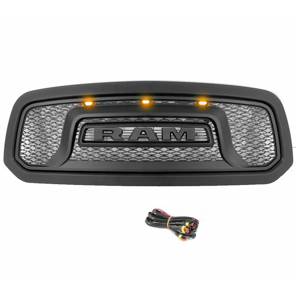 For 2013-2018 Dodge RAM 1500 Grill Rebel Style Front Grille with Letter & LED Light