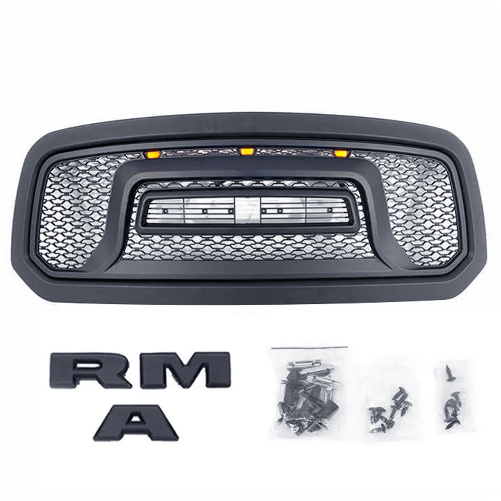 For 2013-2018 Dodge RAM 1500 Grill Rebel Style Front Grille with Letter & LED Light