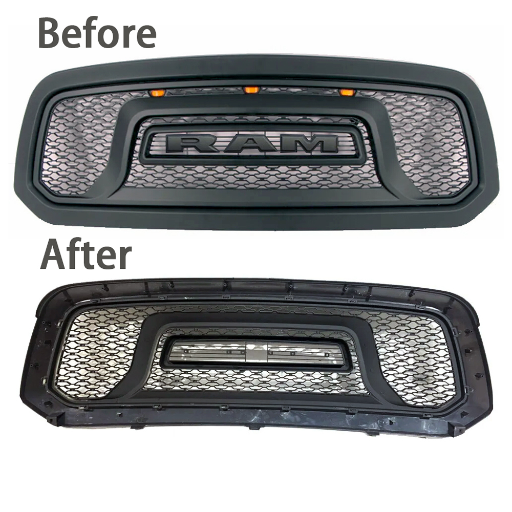 For 2013-2018 Dodge RAM 1500 Grill Rebel Style Front Grille with Letter & LED Light