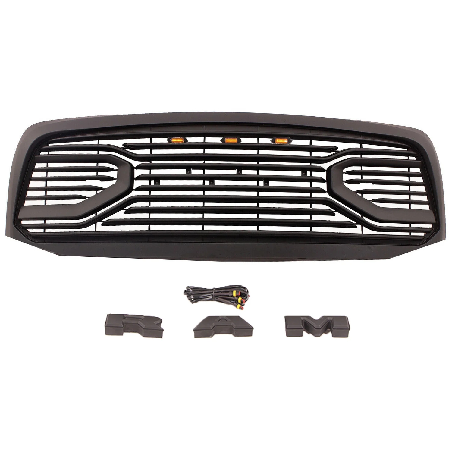 Matte Black Front Grille For 2006-2008 Dodge RAM 1500 Grill Big Horn Style Mesh with LED Light
