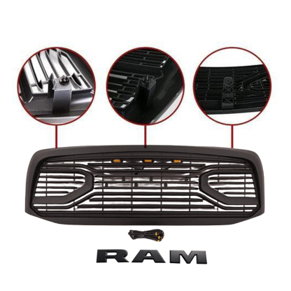 Matte Black Front Grille For 2006-2008 Dodge RAM 1500 Grill Big Horn Style Mesh with LED Light
