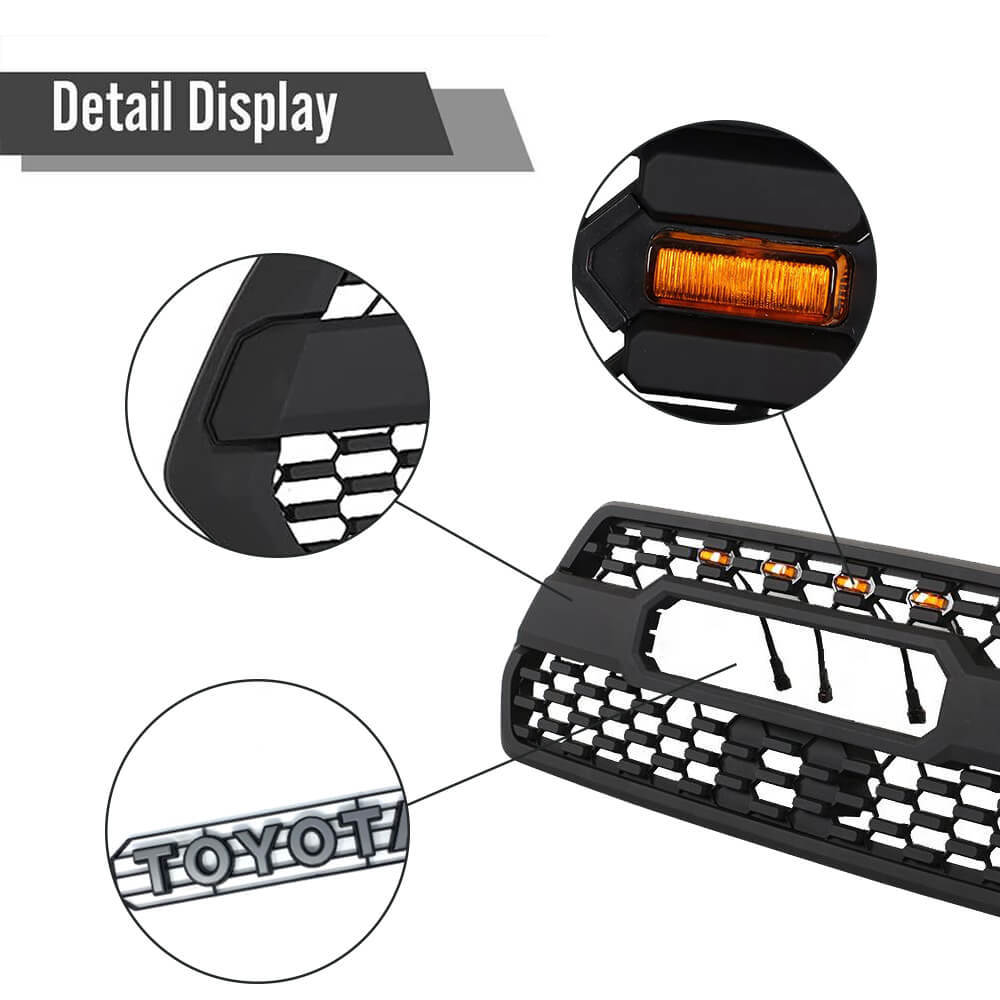 For 2016-2023 Toyota Tacoma Grill Front Bumper Grille With LED Light Matte Black