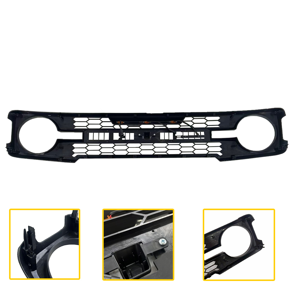 For 2021-2023 Ford Bronco Grill Raptor Style Front Grille With LED Lights Matte Black