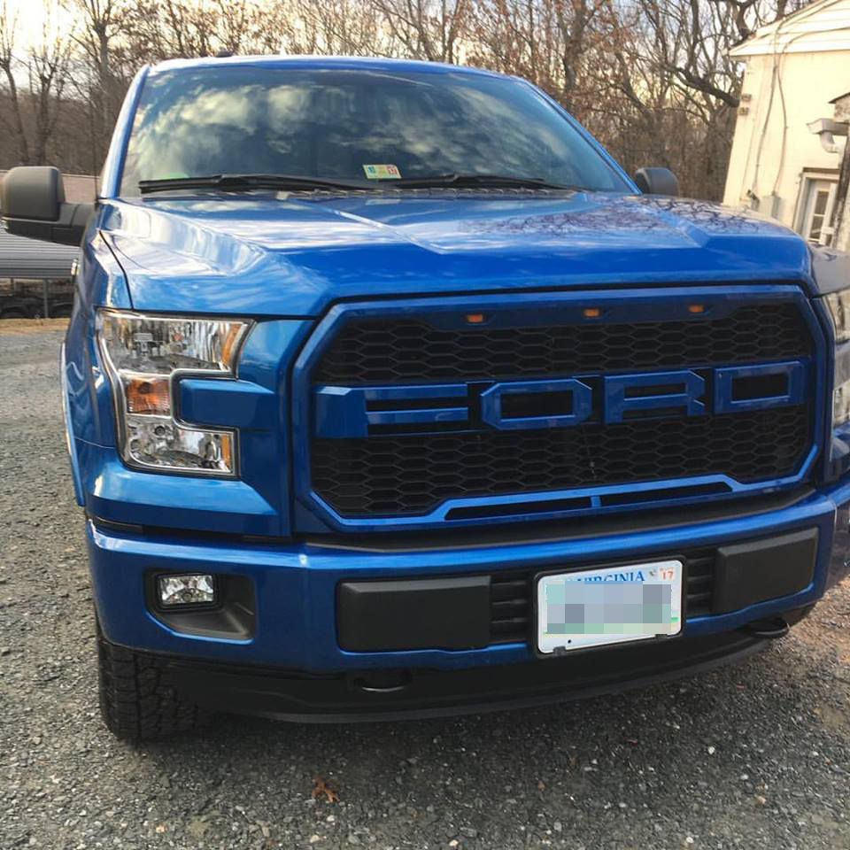 Raptor Style Grille For 2015-2017 Ford F150 Front Grill Matte Black With Letters & LED Lights