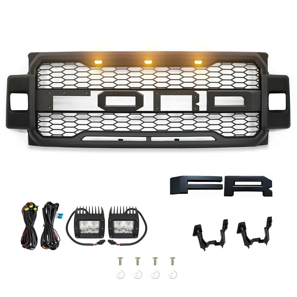 For 2017-2019 Ford F250 F350 F450 F550 Super Duty Grill Raptor Style Front Grille With Light Matte Black