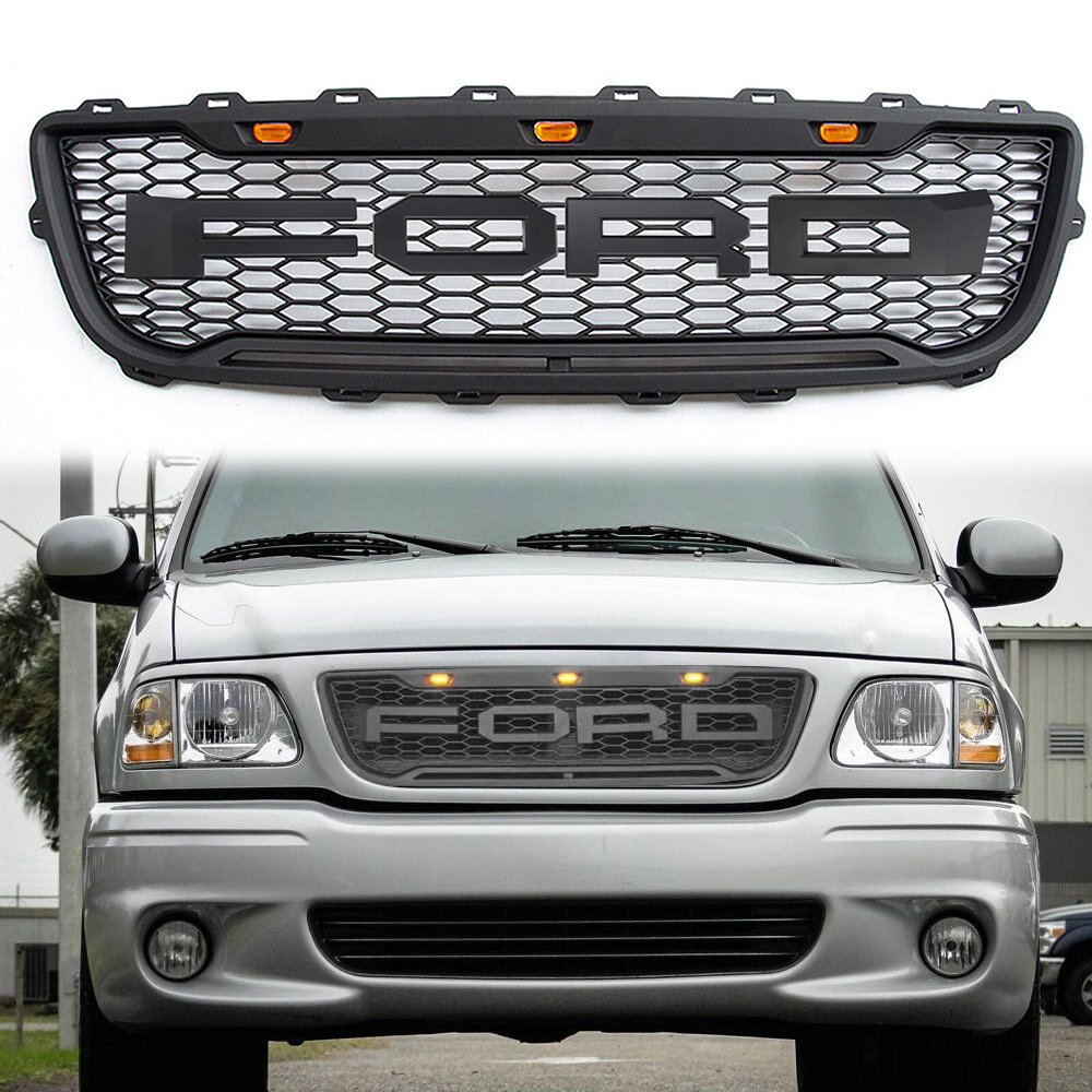 Raptor Style Grill For 1999-2003 Ford F150 Front Grille Mesh With Letter Matte Black