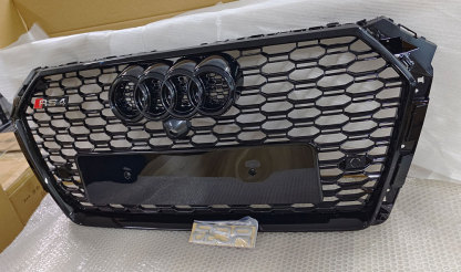 For 2016-2019 Audi A4 S4 B9 Honeycomb Grill Front Radiator Bumper Grille Gloss Black