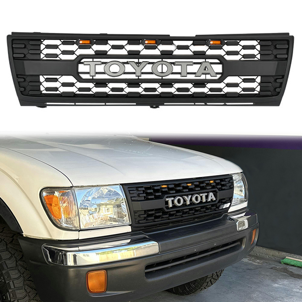 For 1997-2000 Toyota Tacoma Front Grill Grille With LED Light & Letter Matte Black