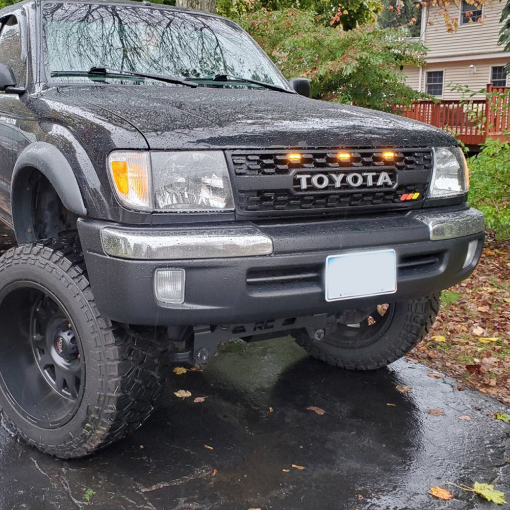 For 1997-2000 Toyota Tacoma Front Grill Grille With LED Light & Letter Matte Black
