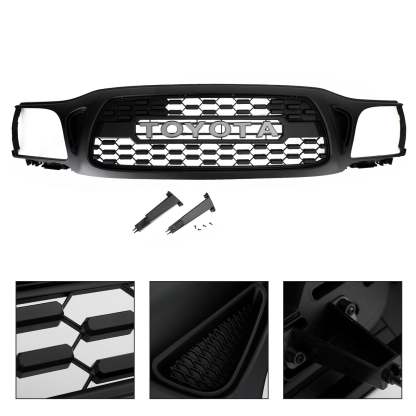 For 2001-2004 Toyota Tacoma Front Grill Grille With Letter Matte Black