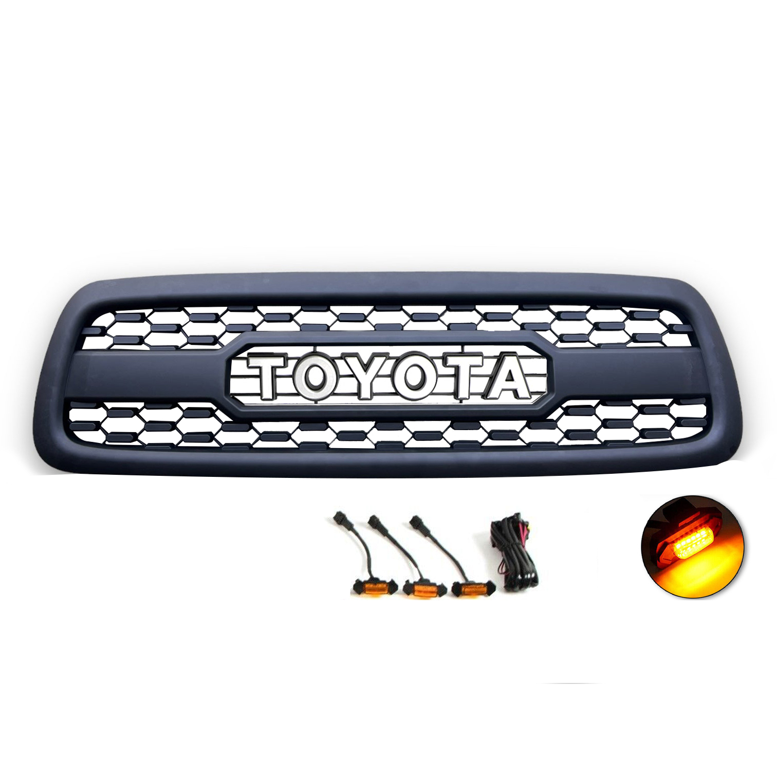For 2001-2004 Toyota Sequoia Grill Front Grille With LED Lights & Letters Matte Black