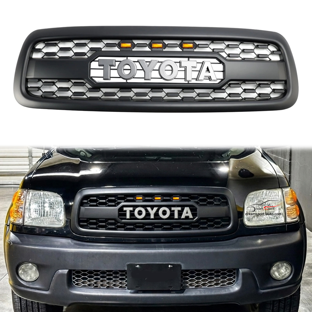 For 2001-2004 Toyota Sequoia Grill Front Grille With LED Lights & Letters Matte Black