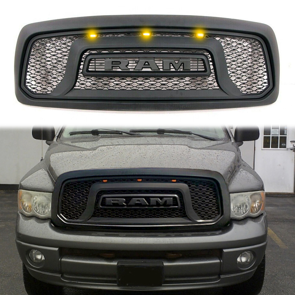 For 2002-2005 Dodge RAM 1500 Grill Rebel Style Front Grille with Letters Matte Black