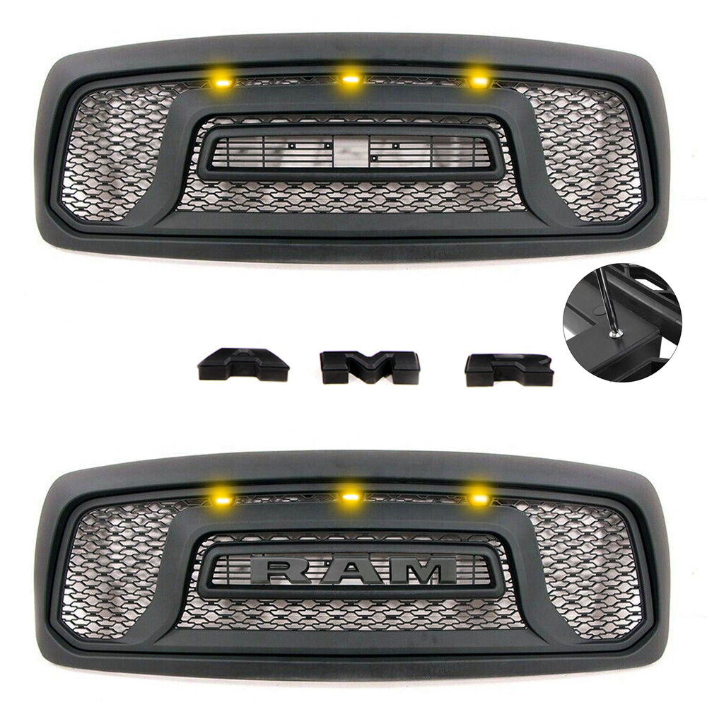 For 2002-2005 Dodge RAM 1500 Grill Rebel Style Front Grille with Letters Matte Black
