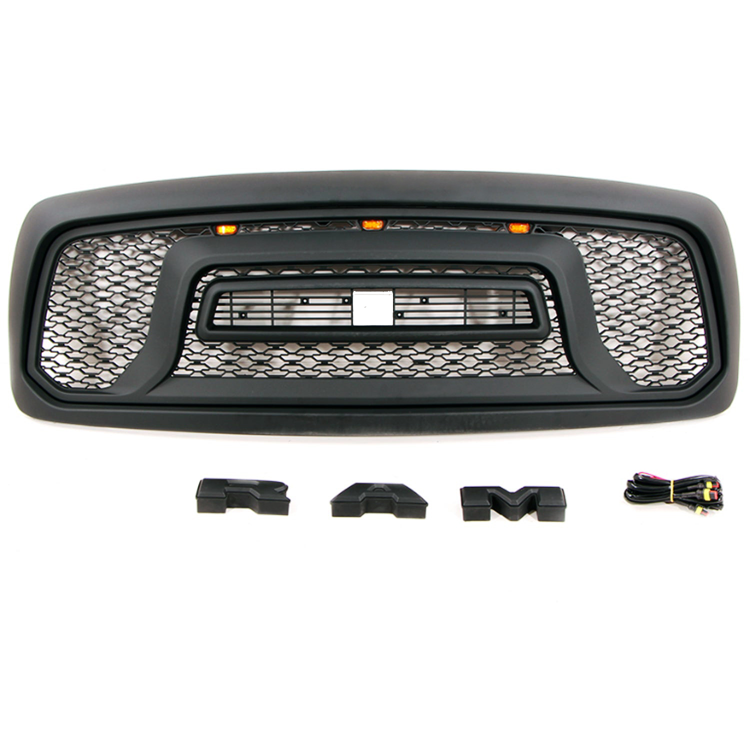 For 2002-2005 Dodge RAM 1500 Grill Rebel Style Front Grille with Letters Matte Black