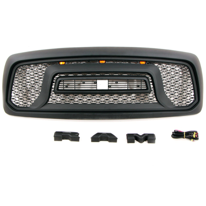 For 2002-2005 Dodge RAM 1500 Grill Rebel Style Front Grille with Letters Matte Black