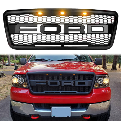 Raptor Style Grill for 2004-2008 Ford F-150 F150 Upper Grille Hood Mesh Black w/Letters