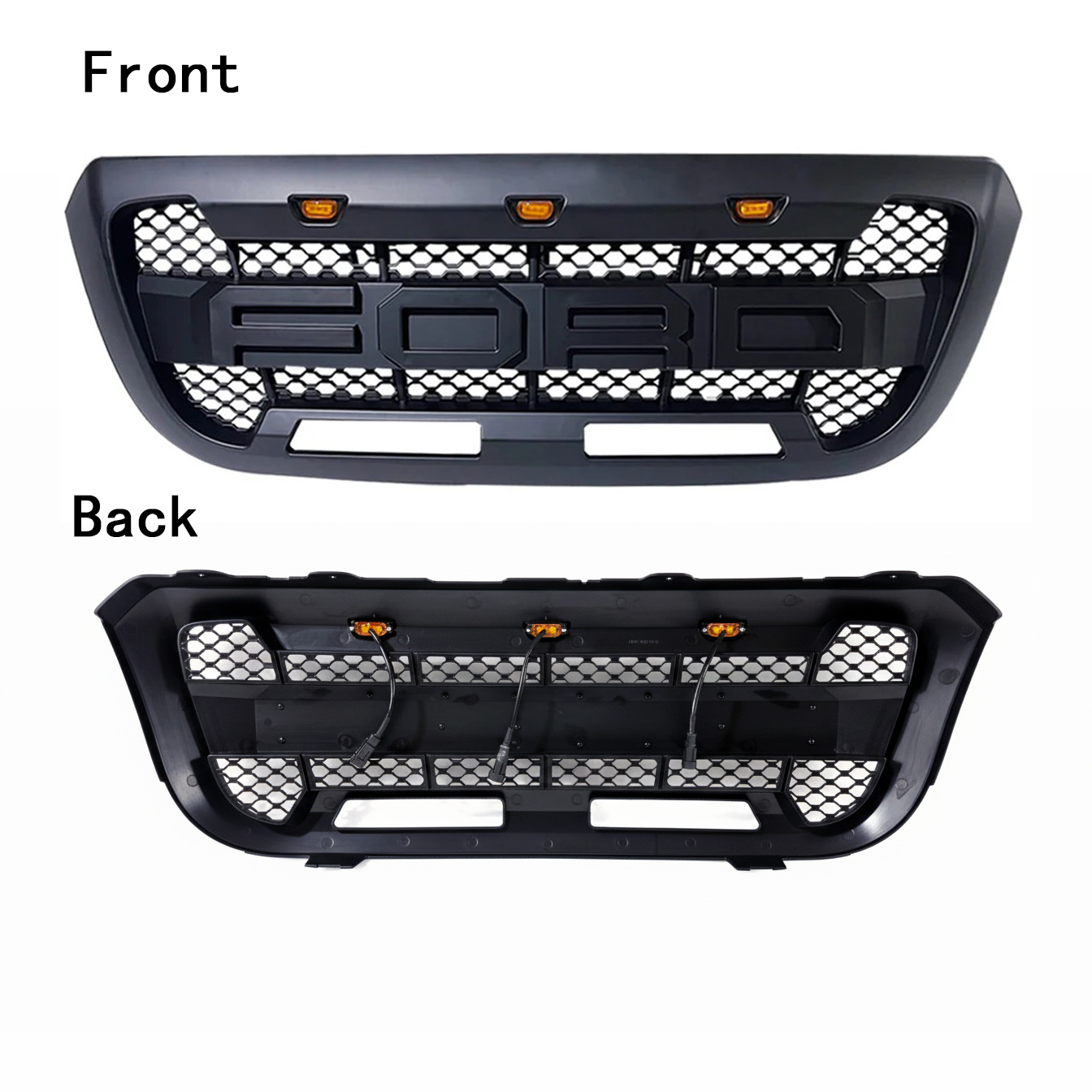 For 2004-2011 Ford Ranger Raptor Style Grill Front Bumper Matte Black Grille W/ LED Light