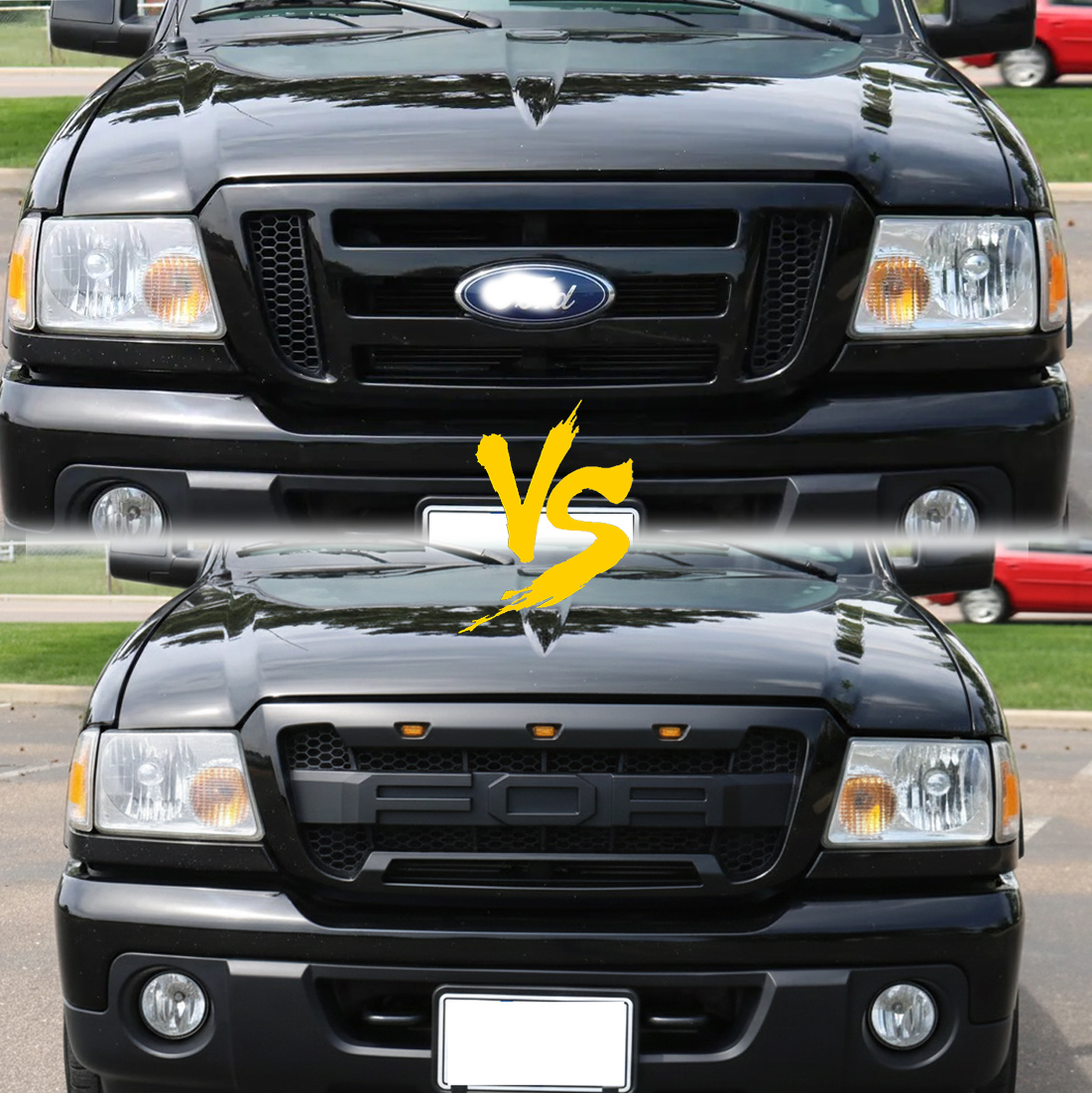 For 2004-2011 Ford Ranger Raptor Style Grill Front Bumper Matte Black Grille W/ LED Light