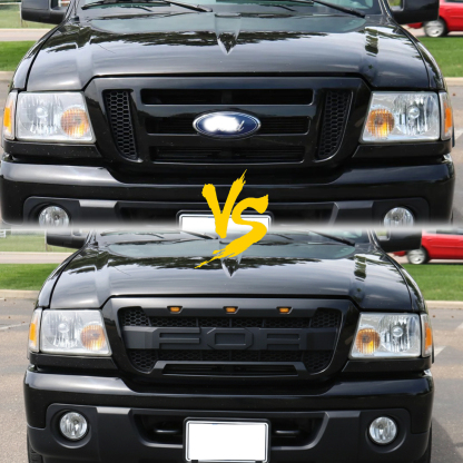 For 2004-2011 Ford Ranger Raptor Style Grill Front Bumper Matte Black Grille W/ LED Light